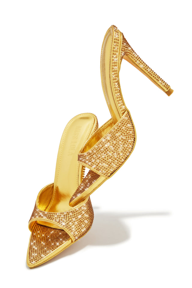 Load image into Gallery viewer, Amiah Embellished High Heel Mules - Gold
