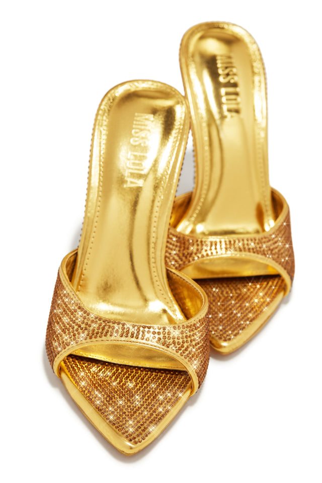 Load image into Gallery viewer, Amiah Embellished High Heel Mules - Gold
