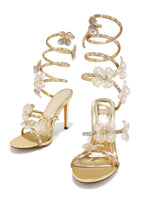 Load image into Gallery viewer, Flora Embellished Around The Ankle Coil Heels - Gold
