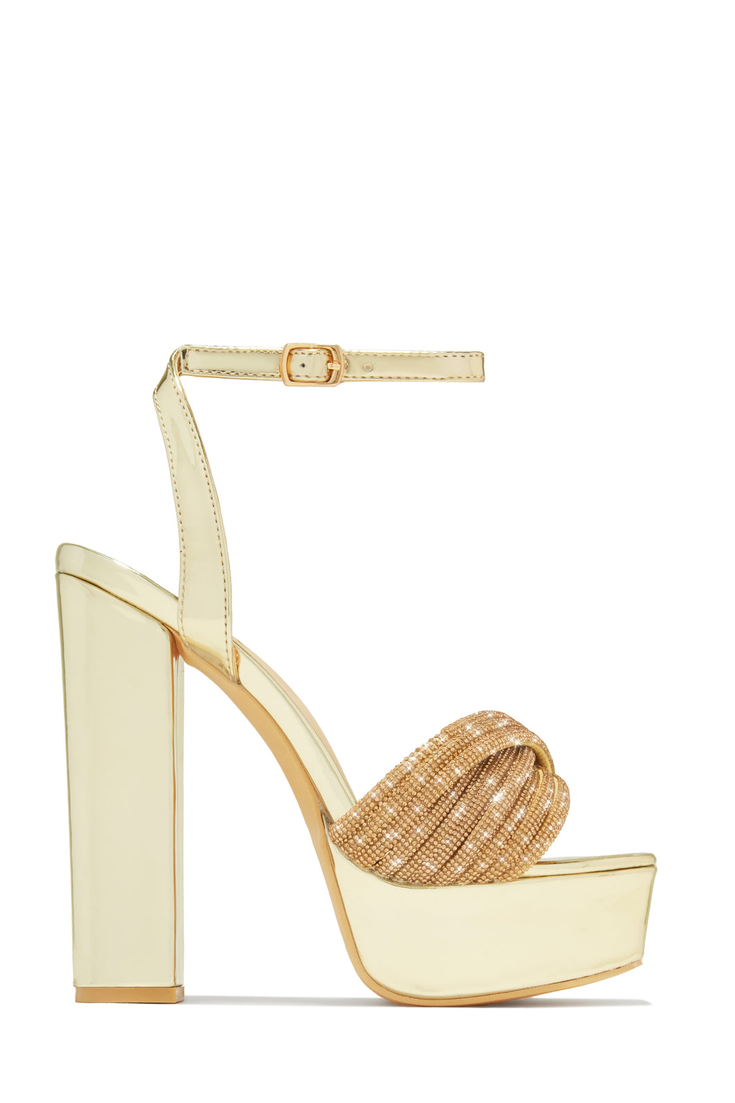 Arianna Embellished Platform Block Heels - Gold