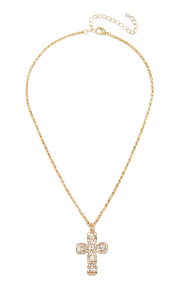 Load image into Gallery viewer, Gold Embellished Cross Necklace

