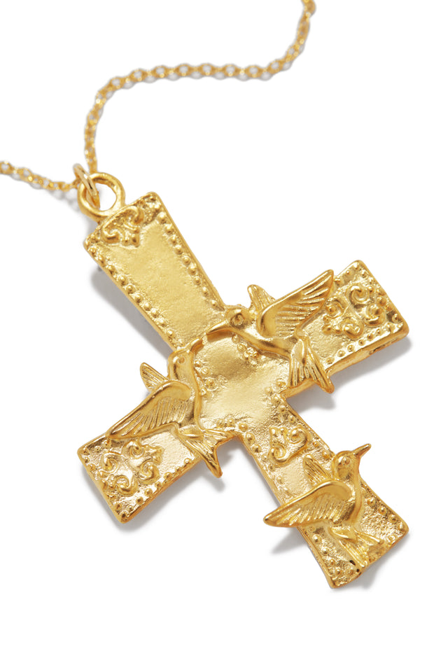 Load image into Gallery viewer, Birds and Cross Pendant Statement Necklace
