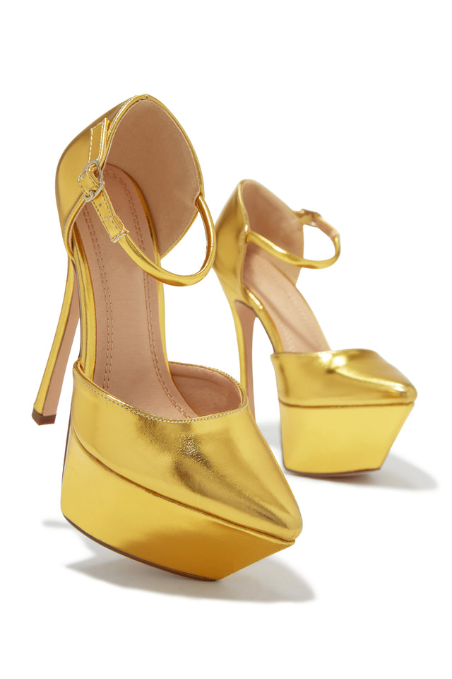 Load image into Gallery viewer, Gold tone Ankle Strap Heels
