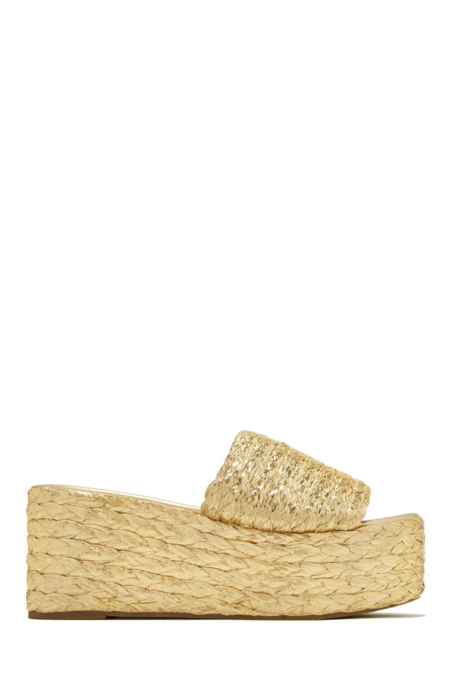 Load image into Gallery viewer, Metallic Gold Slip On Platforms
