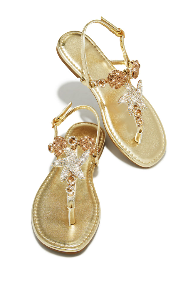 Load image into Gallery viewer, Metallic Gold-Tone Embellished Sandals
