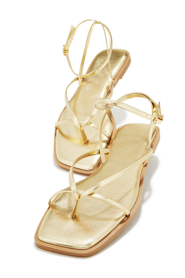 Load image into Gallery viewer, Gold-Tone Flat Sandals
