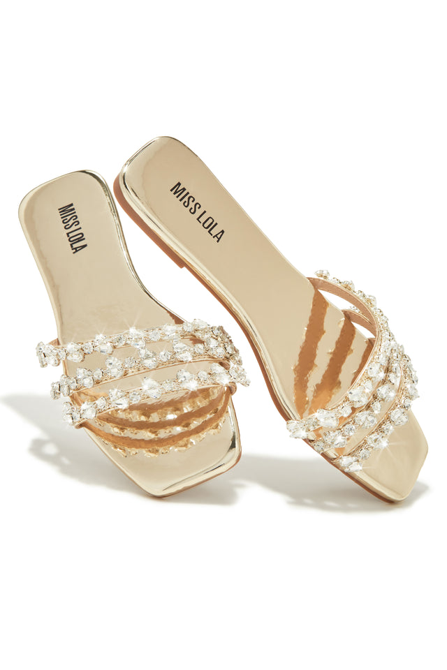 Load image into Gallery viewer, Luxury Trips Embellished Slip On Sandals - Gold
