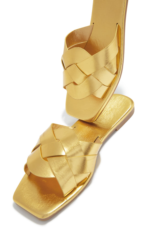 Load image into Gallery viewer, Gold-Tone Woven Strap Sandals
