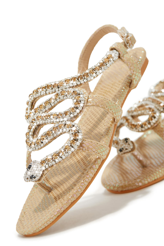 Load image into Gallery viewer, Nude Snake Rhinestone Sandals
