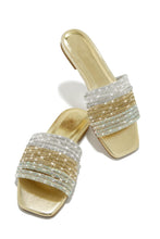 Load image into Gallery viewer, Gold Tone Embellished Slip On Sandals
