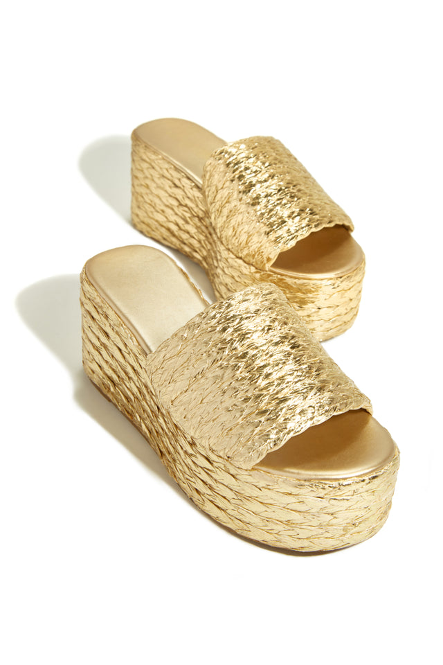 Load image into Gallery viewer, Gold-Tone Espadrille Platform Sandals
