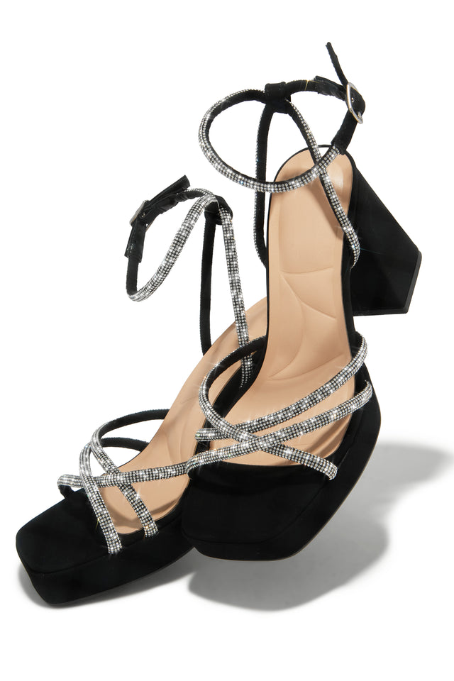 Load image into Gallery viewer, Graciela Embellished Platform Block Heels - Black
