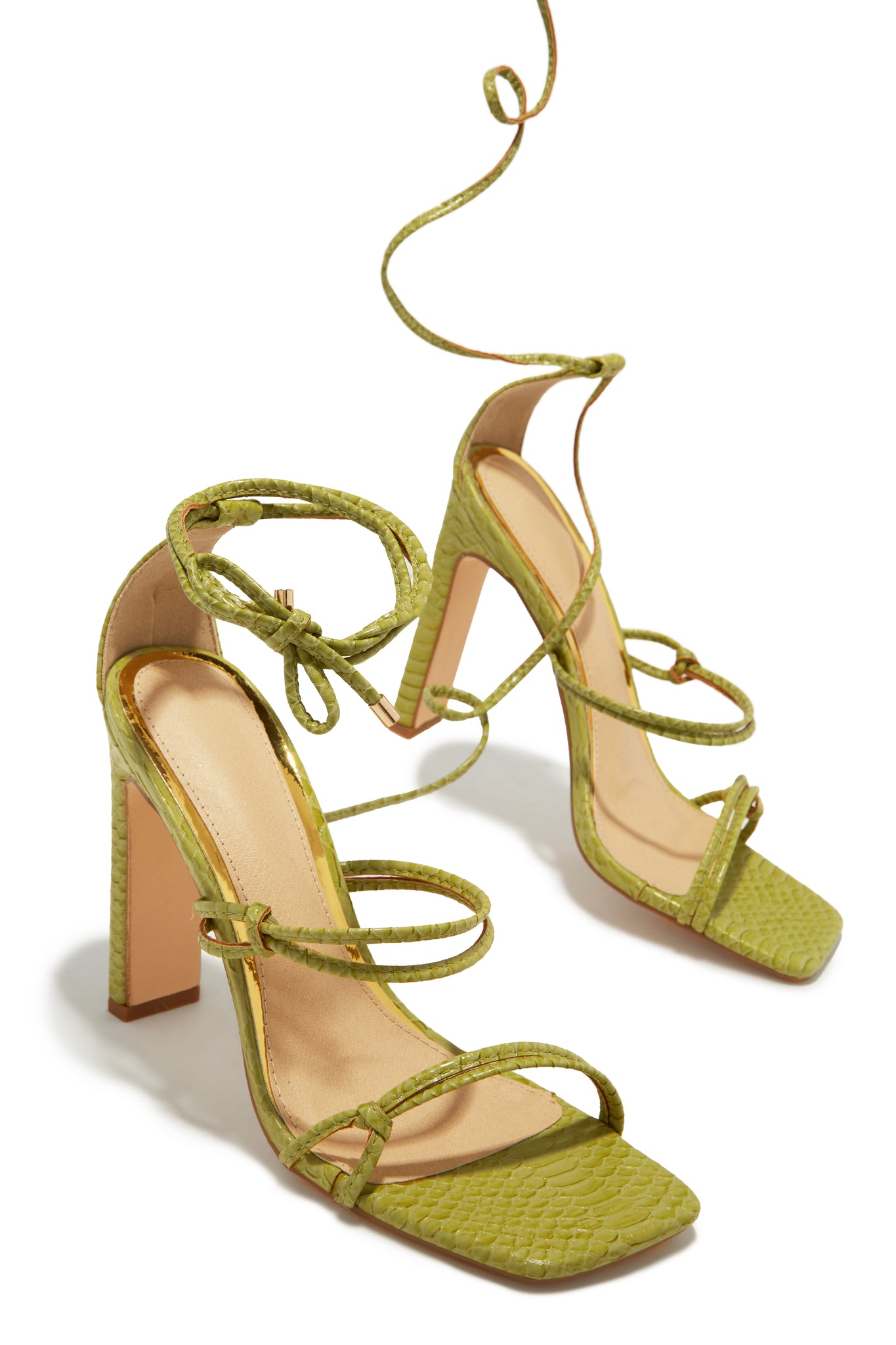 Miss Lola Imelda Lace Up High Heels Green MISS LOLA