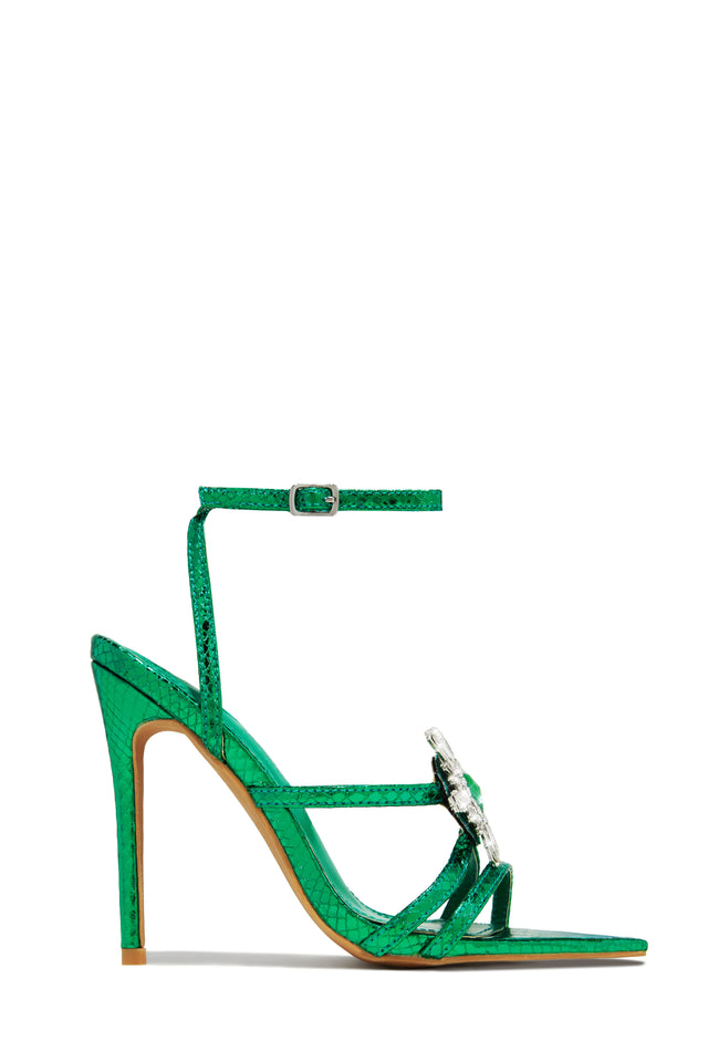 Load image into Gallery viewer, Green Single Sole Embellished Heels
