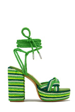 Load image into Gallery viewer, Green Lace Up Chunky Platform Heels
