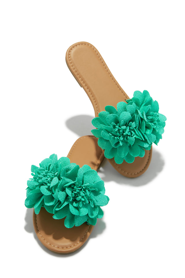 Load image into Gallery viewer, Green Flower Slip On Sandals
