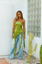 Load image into Gallery viewer, Green Shiny Top with Oversized Jeans
