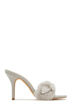 Load image into Gallery viewer, Cold Heart Faux Fur Strap High Heel Mules - Grey
