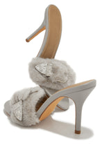Load image into Gallery viewer, Cold Heart Faux Fur Strap High Heel Mules - Grey
