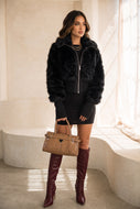 Gwen Cropped Faux Fur Jacket – Black