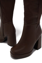 Load image into Gallery viewer, Harley Wide Fit Platform Block Heel Boots - Brown
