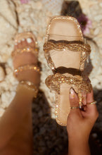 Load image into Gallery viewer, Rose Gold Embellished Slip On Sandals
