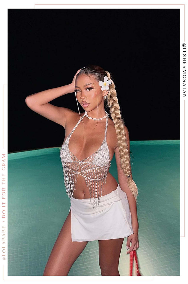 Load image into Gallery viewer, Aliah Embellished Fringe Bra Top - Silver
