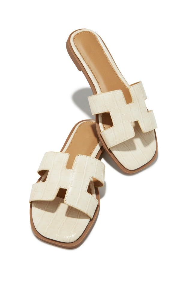 Load image into Gallery viewer, Ivory Croc Slip On Sandals with Lightly Padded Insole
