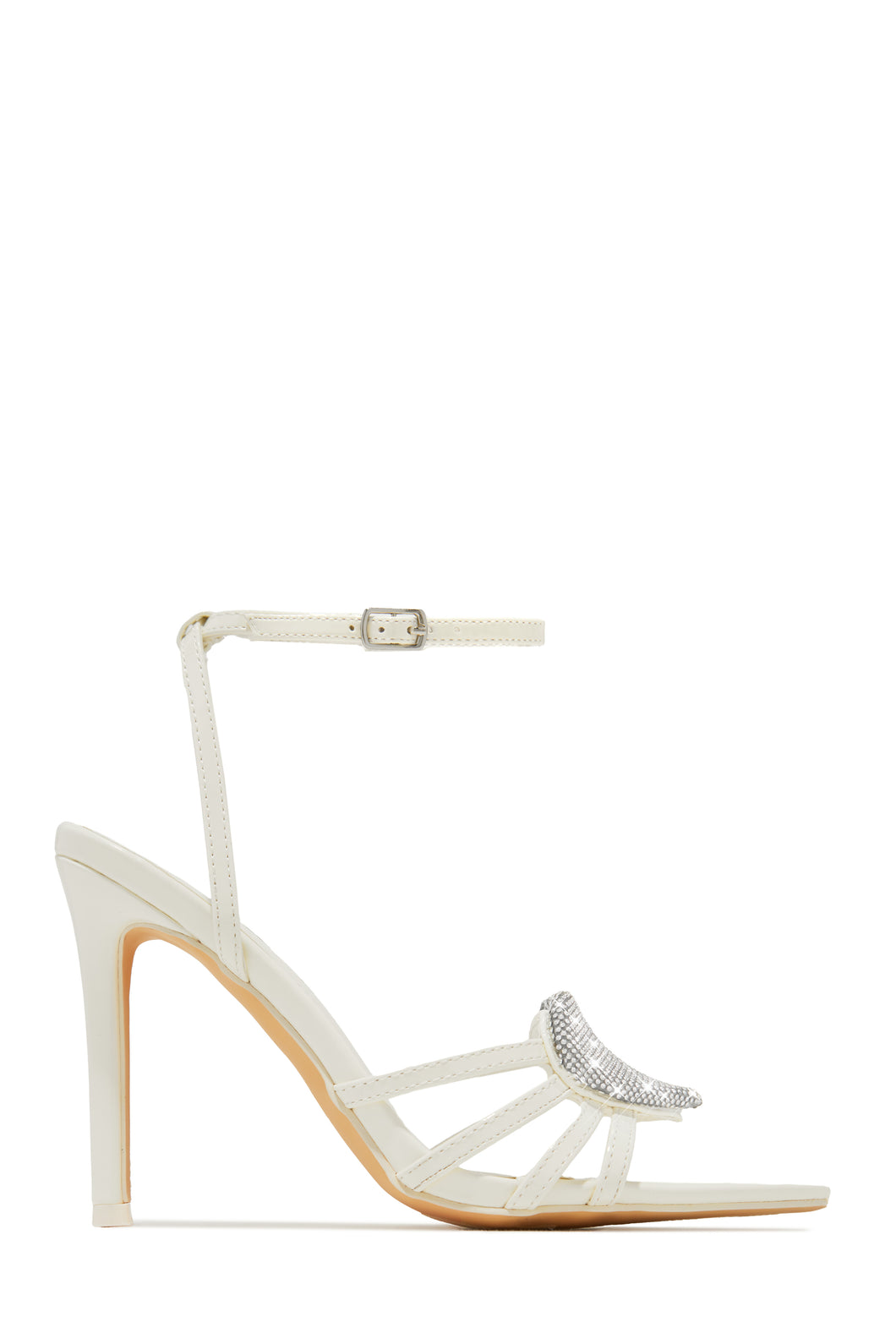 Ivory Strappy Single Sole High Heels with Embellished Heart Detailing