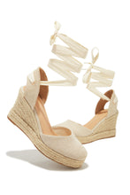Load image into Gallery viewer, Ivory Vacation Wedges with Lace Up Closure
