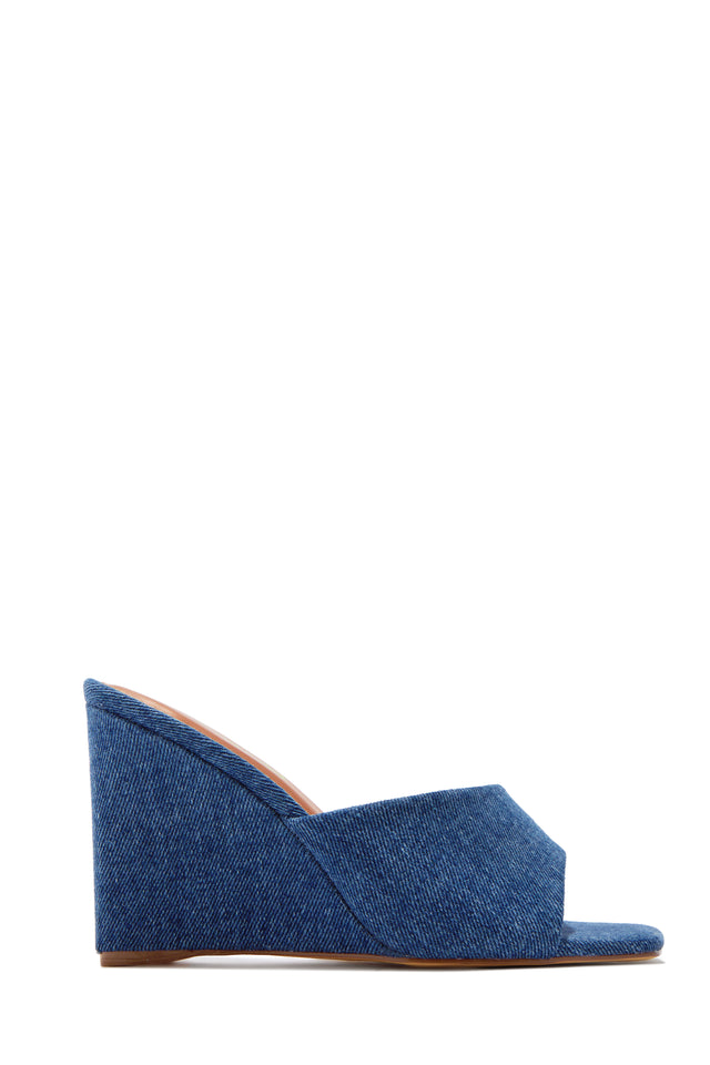 Load image into Gallery viewer, Izzie Slip On Wedge Mule Heels - Denim
