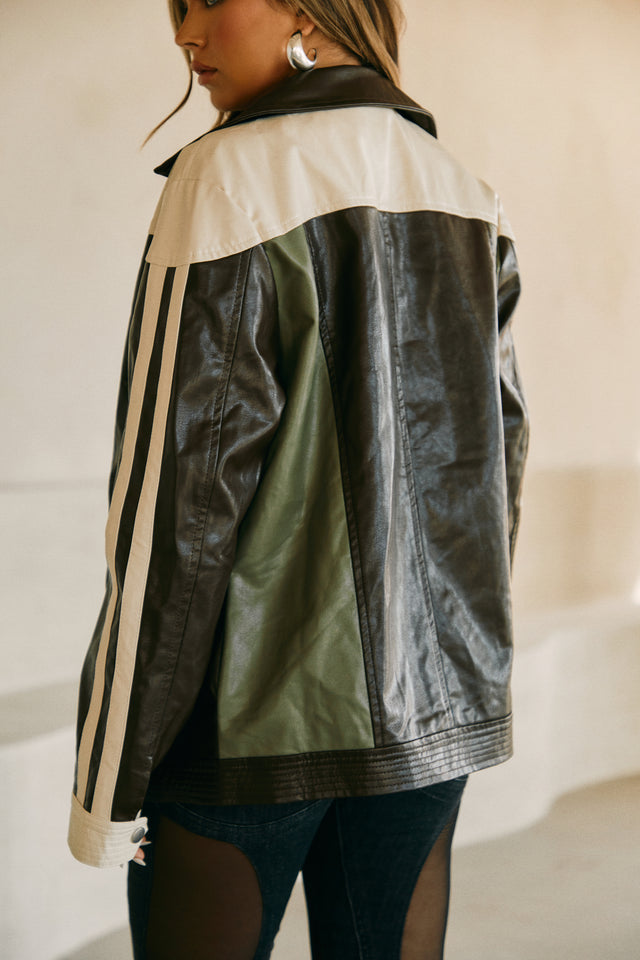 Load image into Gallery viewer, Color Blocked PU Jacket

