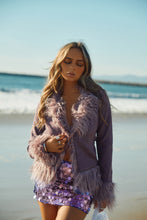 Load image into Gallery viewer, Short Purple Coat Styled with Mini Skirt
