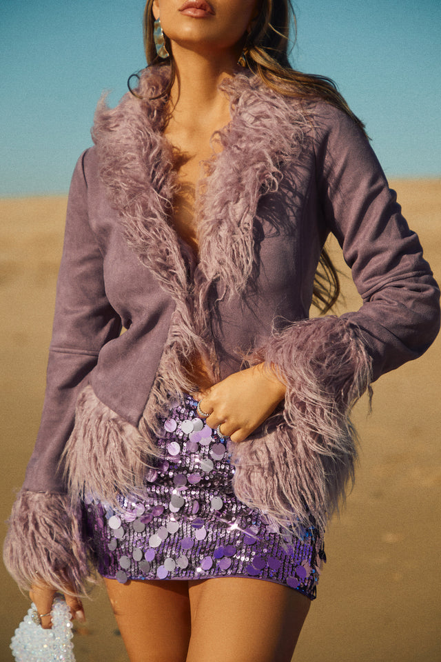Load image into Gallery viewer, Faux Suede Faux Purple Coat
