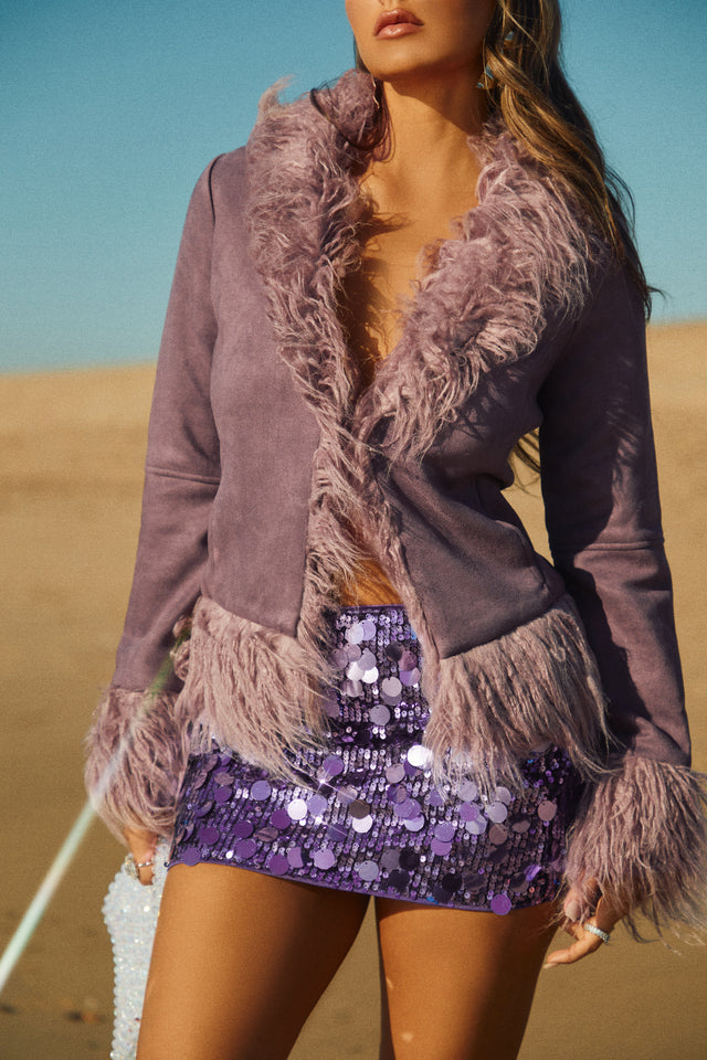 Load image into Gallery viewer, Purple Coat with Mini Skirt
