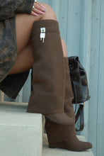 Load image into Gallery viewer, Kai Wedge Heel Knee High Shark Boots - Brown
