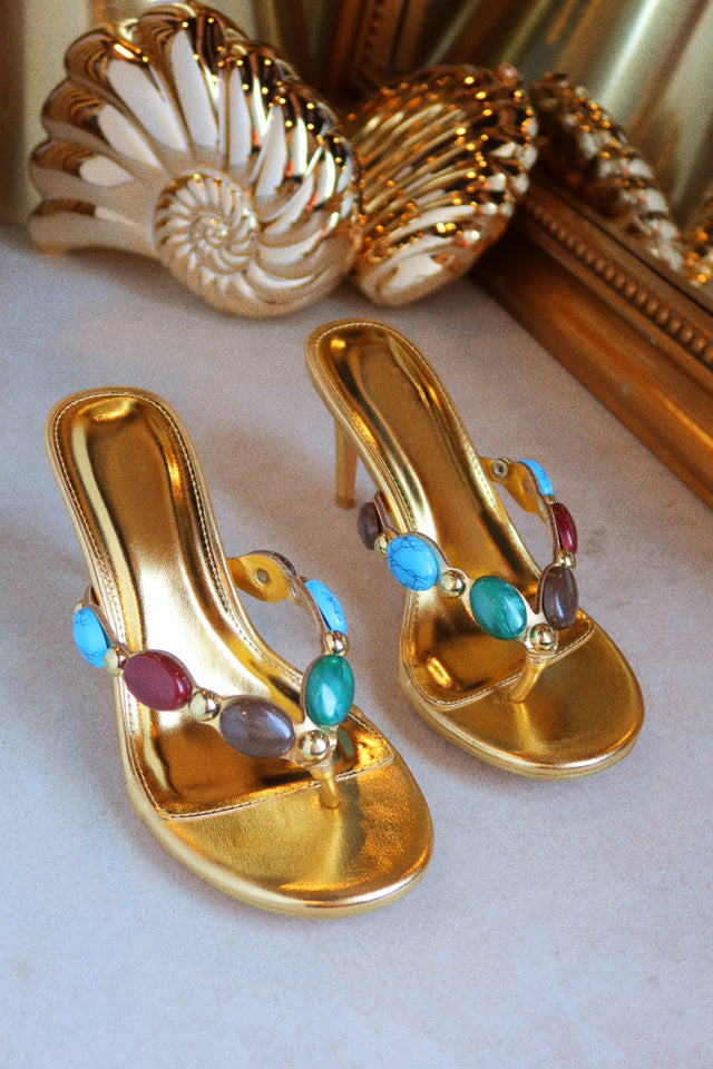 Load image into Gallery viewer, Kalani Mid Heel Mules - Gold
