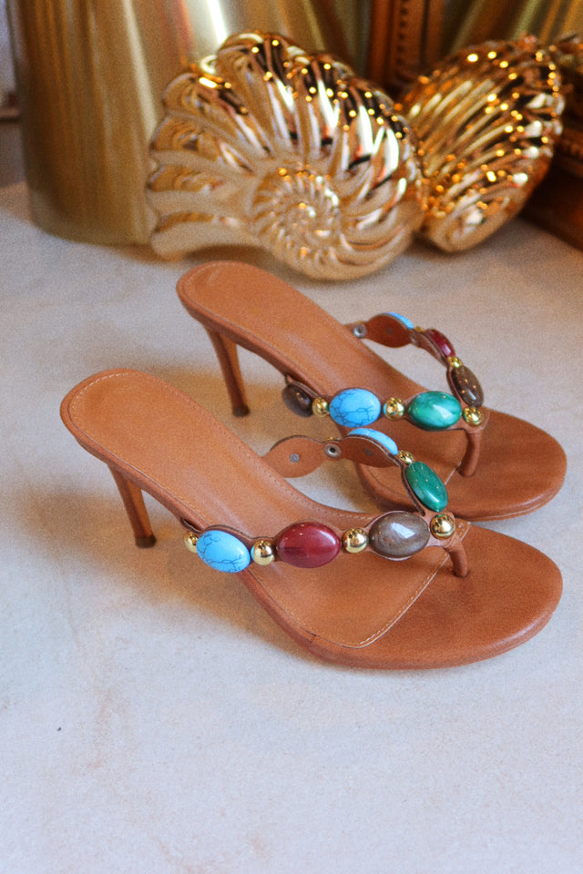 Kalani Mid Heel Mules - Tan