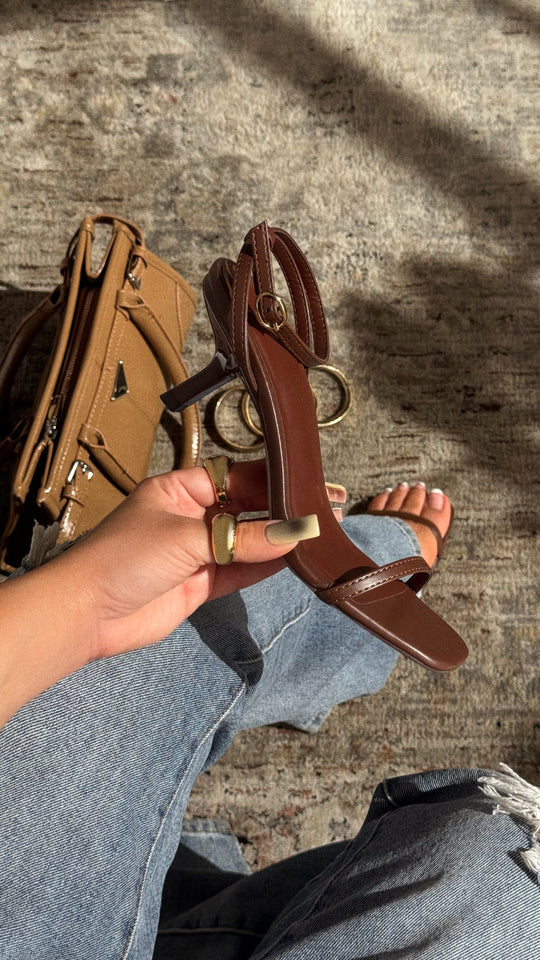 Karolay Ankle Strap Mid Heels - Brown
