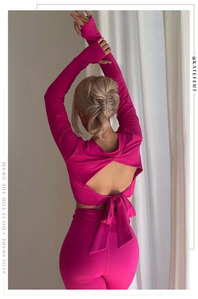 Load image into Gallery viewer, Feminine Energy Long Sleeve Tie Back Top - Pink
