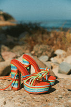 Load image into Gallery viewer, Kayden Lace Up Platform Block Heels - Orange
