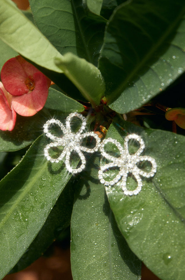 Load image into Gallery viewer, Silver-Tone Embellished Flower Earring
