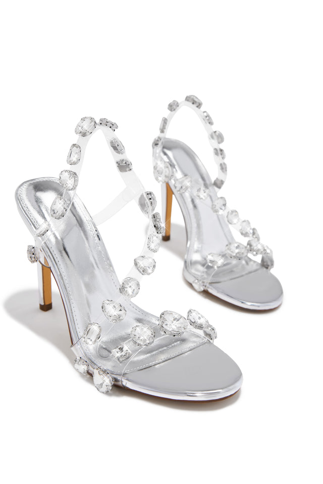 Load image into Gallery viewer, Kiah Embellished Slingback Heels - Silver
