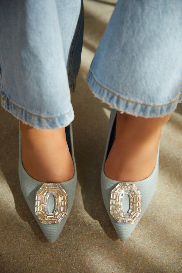 Load image into Gallery viewer, Kiara Embellished Pointed Toe Pumps - Denim
