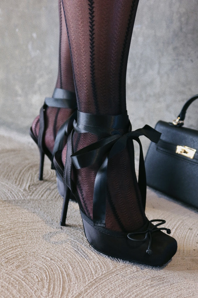 Klara Ballet Lace Up Heels - Black