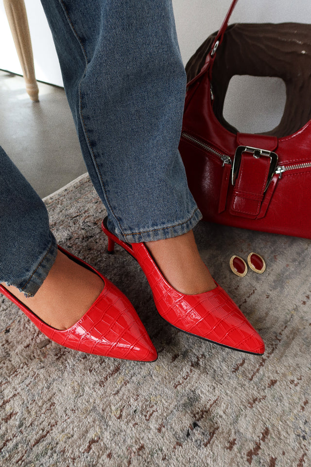 Load image into Gallery viewer, Kiley Mid Heel Slingback Pumps - Red
