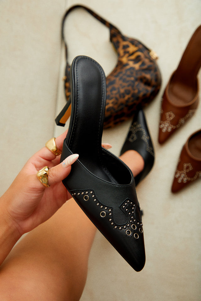 Miss Lola Lauryn Black Pump Heel Mules MISS LOLA