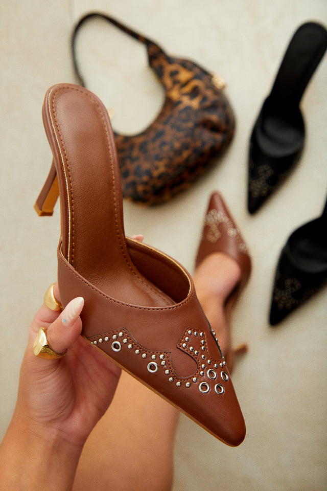 Load image into Gallery viewer, Lauryn Pump Heel Mules - Brown
