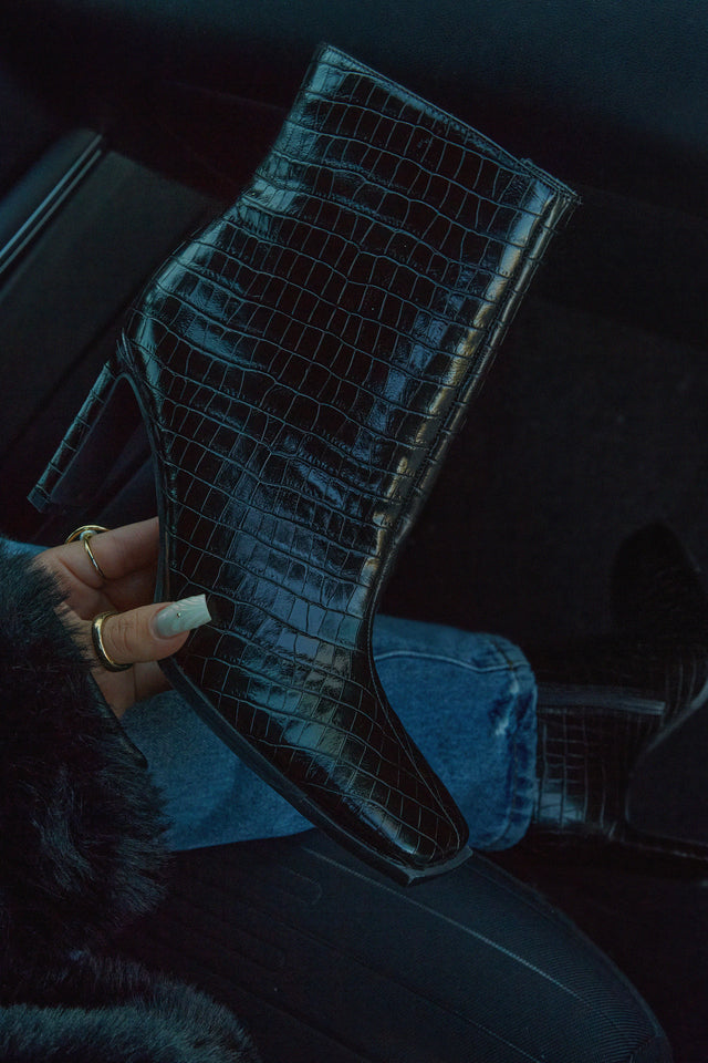Load image into Gallery viewer, Laylah Ankle Boots - Black Croc
