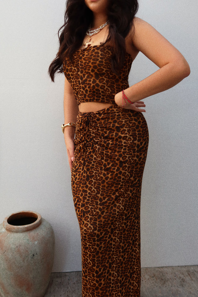 Load image into Gallery viewer, Chelley Two Piece Maxi Skirt Set - Leopard
